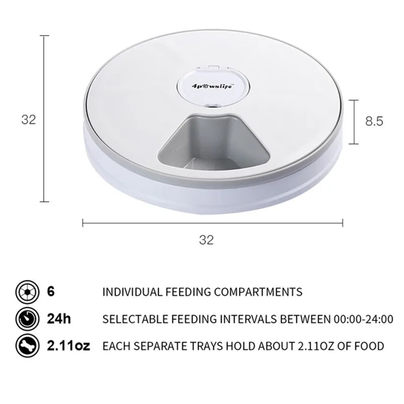 Automatic Feeder Pet Dog Round Timing Feeder 6 Meals 6 Grids Cat Dog Electric Dry Food Dispenser 24 Hours Feed Pet Supplies