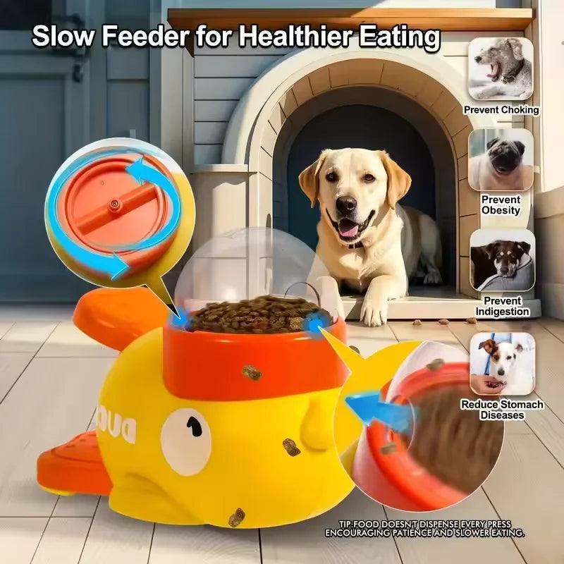 Automatic Pet Feeder - Cartoon Duck Design Dog Food Dispenser, Snack Trainer, Smart Portion Control Feeder for Cats & Dogs