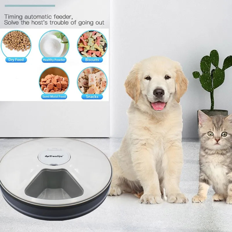 Automatic Feeder Pet Dog Round Timing Feeder 6 Meals 6 Grids Cat Dog Electric Dry Food Dispenser 24 Hours Feed Pet Supplies
